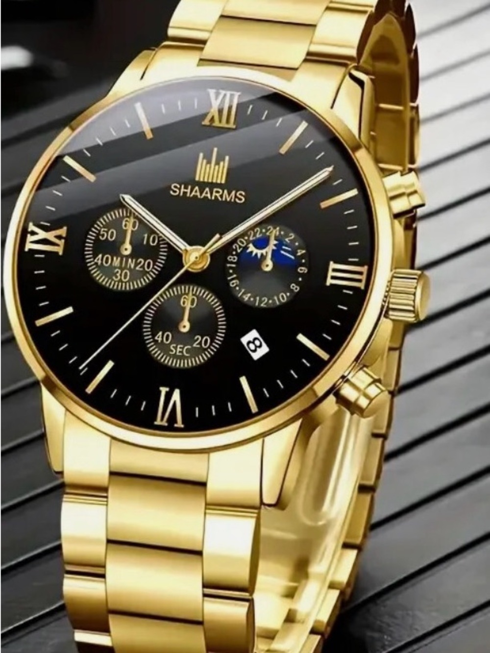 SHAARMS Gold-Tone Men’s Chronograph Watch - Black Dial